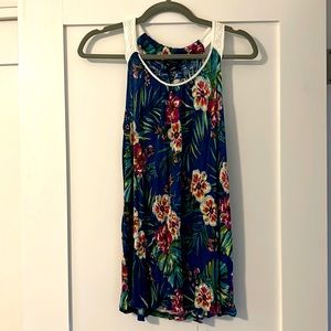 Tank top, blue multi color tropical print
